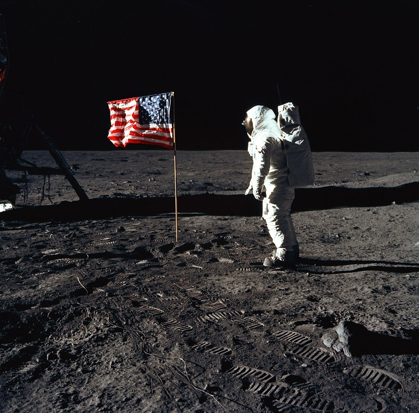 Astronaut Buzz Aldrin stands on the moon during the Apollo 11 mission on July 20, 1969. Aldrin and fellow astronaut Neil Armstrong were the first men to walk on the lunar surface, a milestone being marked this summer by 50th anniversary celebrations across the country.